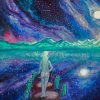 Moonlit swim in the lake, magical art